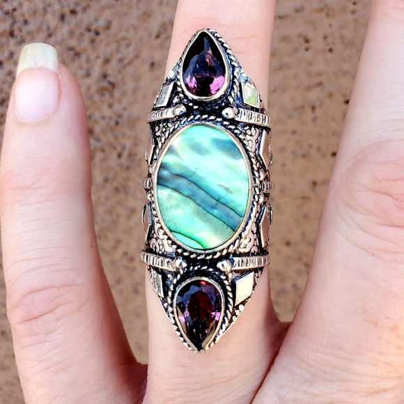New Abalone Shell & Amethyst 925 Silver Ring. - Picture 10 of 12